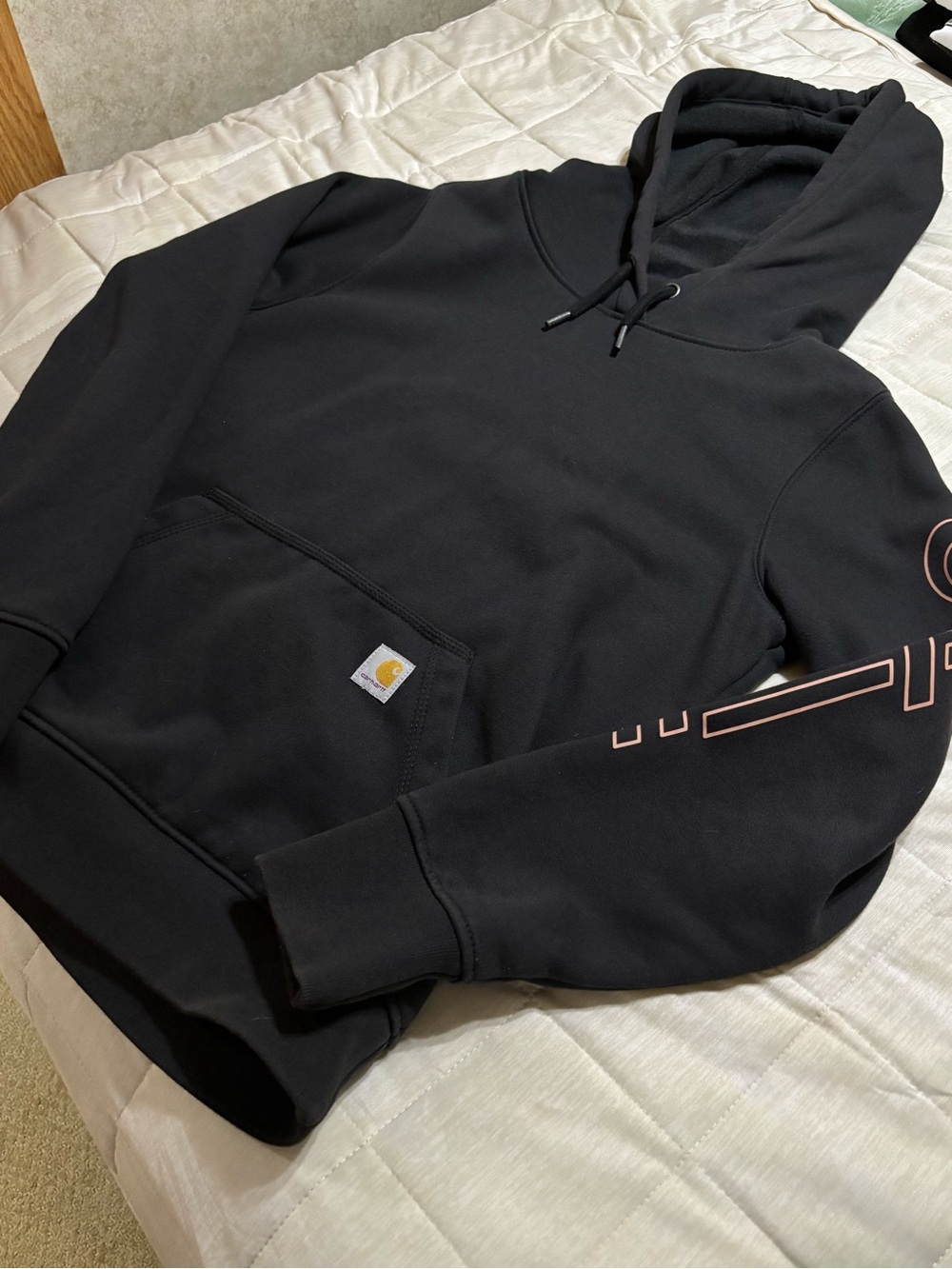 Carhartt Black Crewneck Hoodie with Pink Sleeve Accent